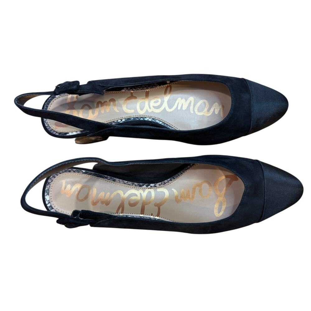 SAM EDELMAN NWOT/NWOB Sadira Black Cap Toe Sling Back Heels Size 9 Quiet Luxury - Picture 13 of 16